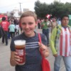Christiane gets into the spirit for the Chivas game, Guadalajara.
